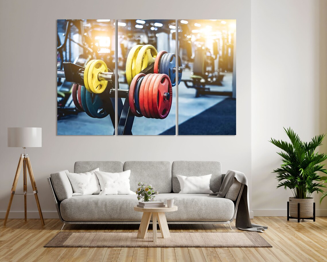 Colorful Weight Plates On Barbell Rack In Modern Gym Wall Art - Image 5