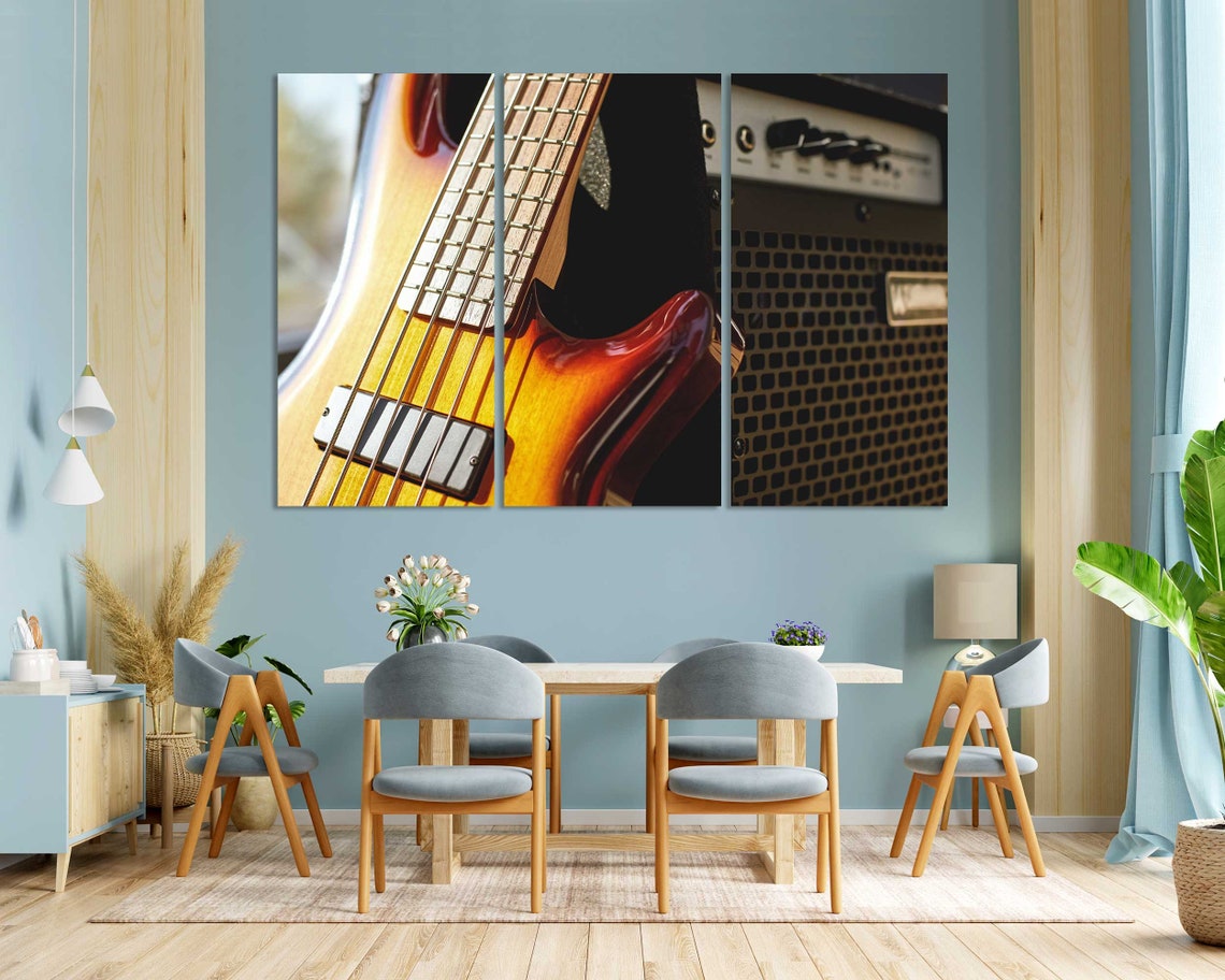 Sunburst Electric Bass Guitar Close Up Amplifier Music Room Poster - Image 3