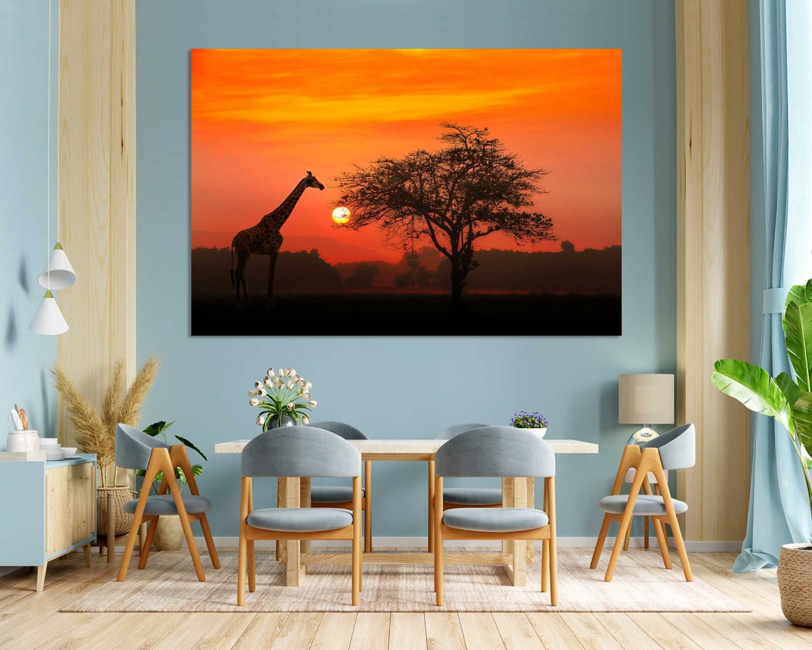 Giraffe Silhouette At Red Sunset With Acacia Tree Safari Poster - Image 3