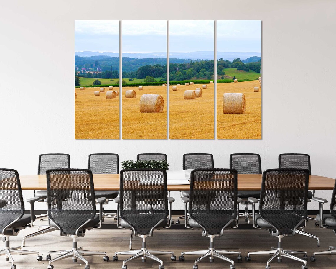 Golden Wheat Field with Round Hay Bales Harvest Country View Poster - Image 4