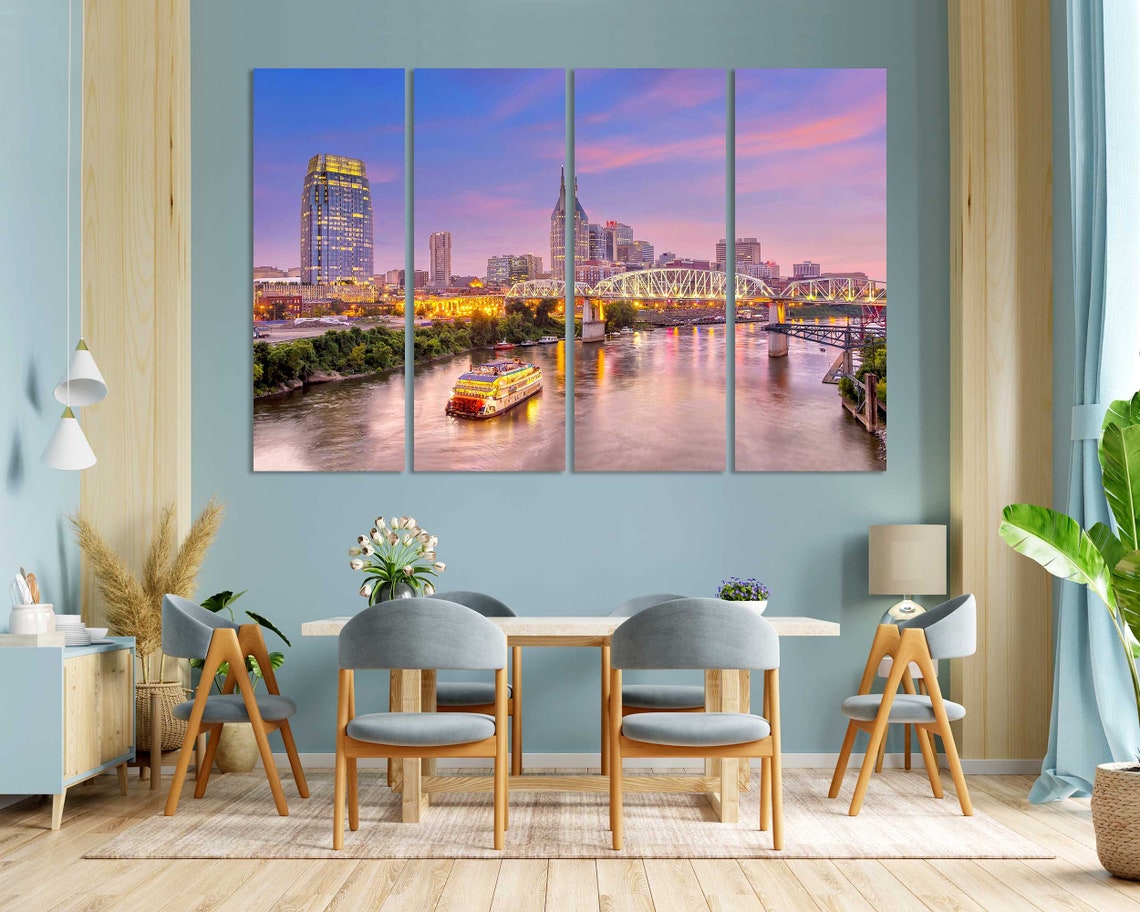Nashville Tennessee Skyline Sunset Cumberland River Bridge View Poster - Image 3