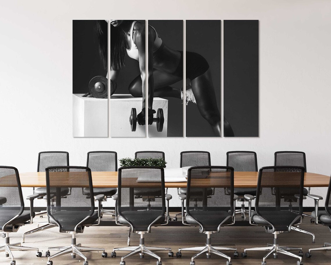 Black White Fitness Woman Dumbbells Workout Gym Motivation Wall Art Poster - Image 4