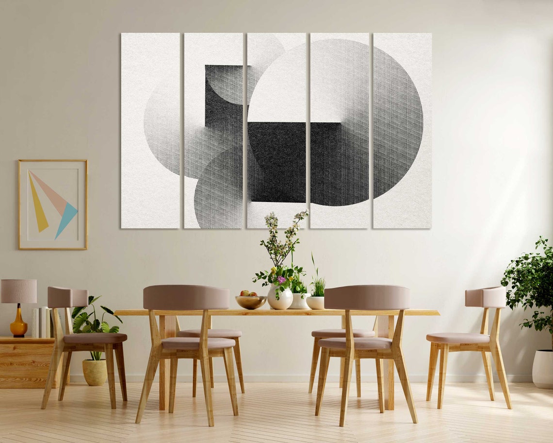 Black And White Geometric Circles Engraving Triptych Abstract Wall Art - Image 6