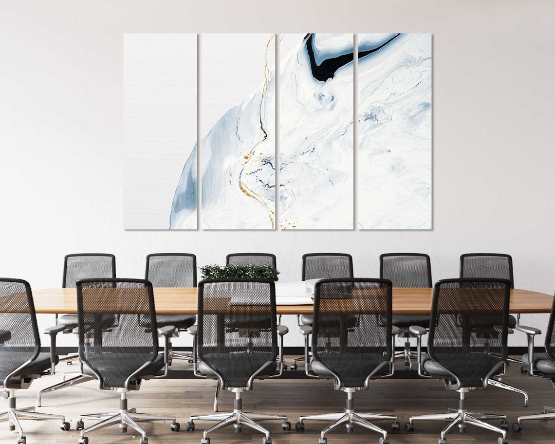 White Marble Blue Gray Gold Veining Minimalist Elegant Art Poster - Image 3