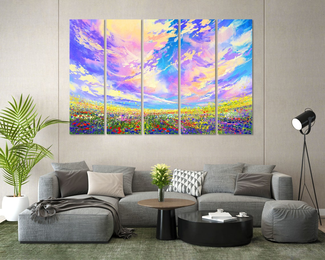 Colorful Abstract Wildflower Field Meadow Painting Vibrant Sky Print - Image 7