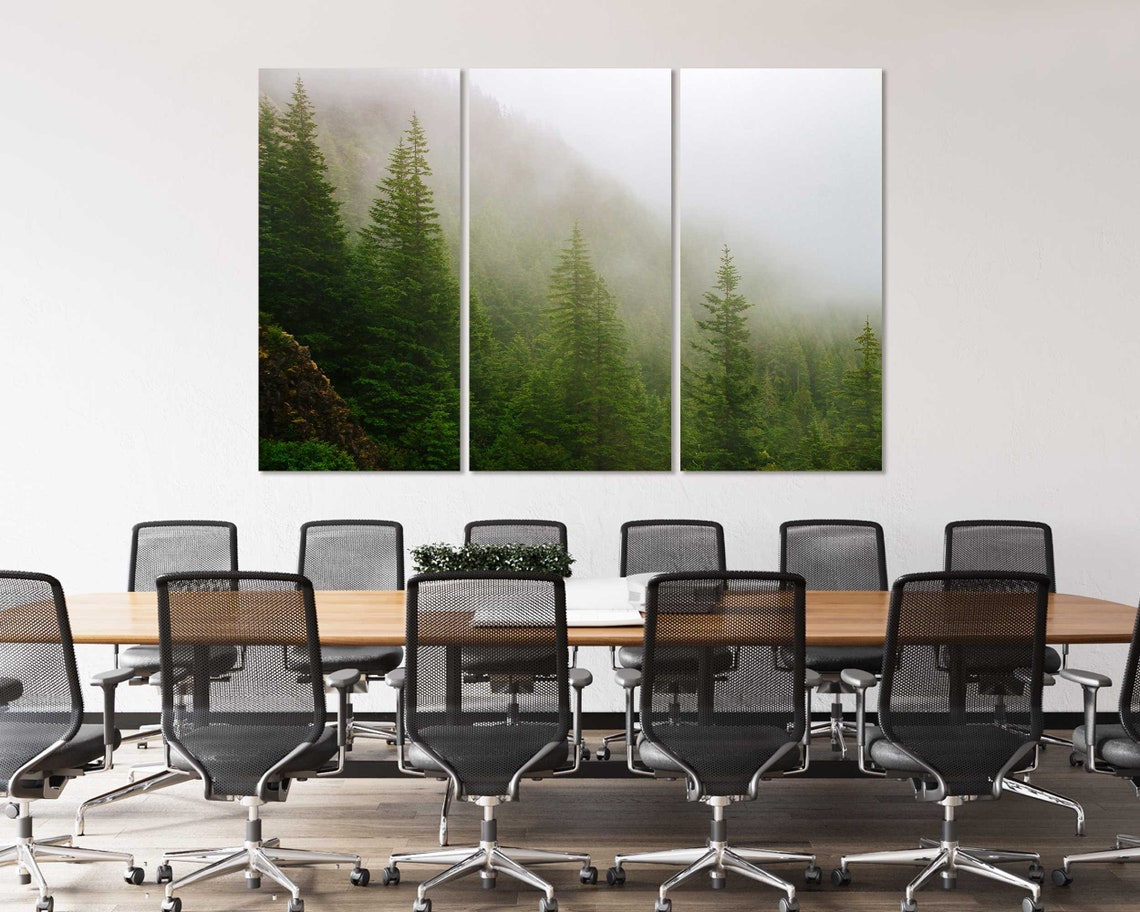 Foggy Green Pine Forest Mountains Mist Three Panel Nature Poster - Image 4