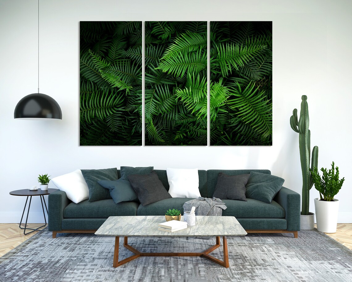 Dark Tropical Fern Leaves Lush Green Foliage Botanical Wall Art Print
