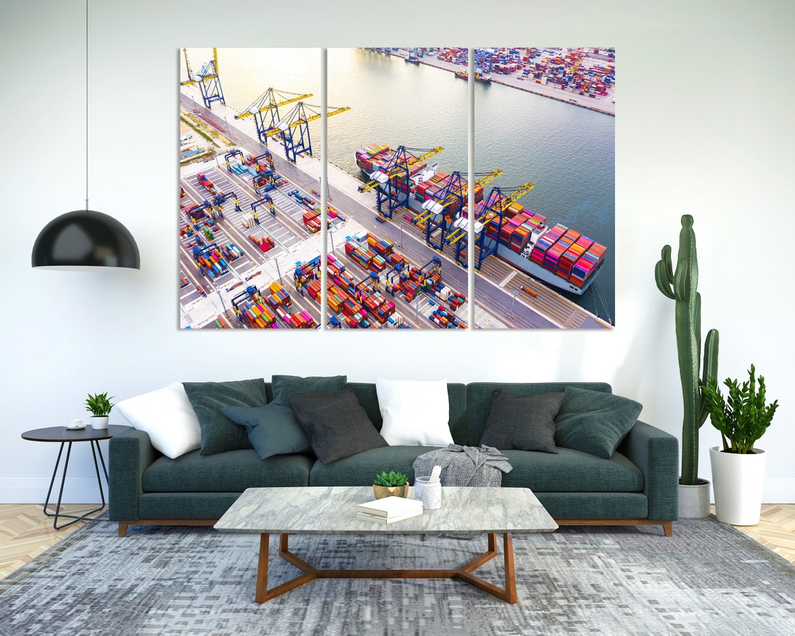Aerial Container Port Cranes Cargo Ship Five Panel Logistics Poster - Image 2