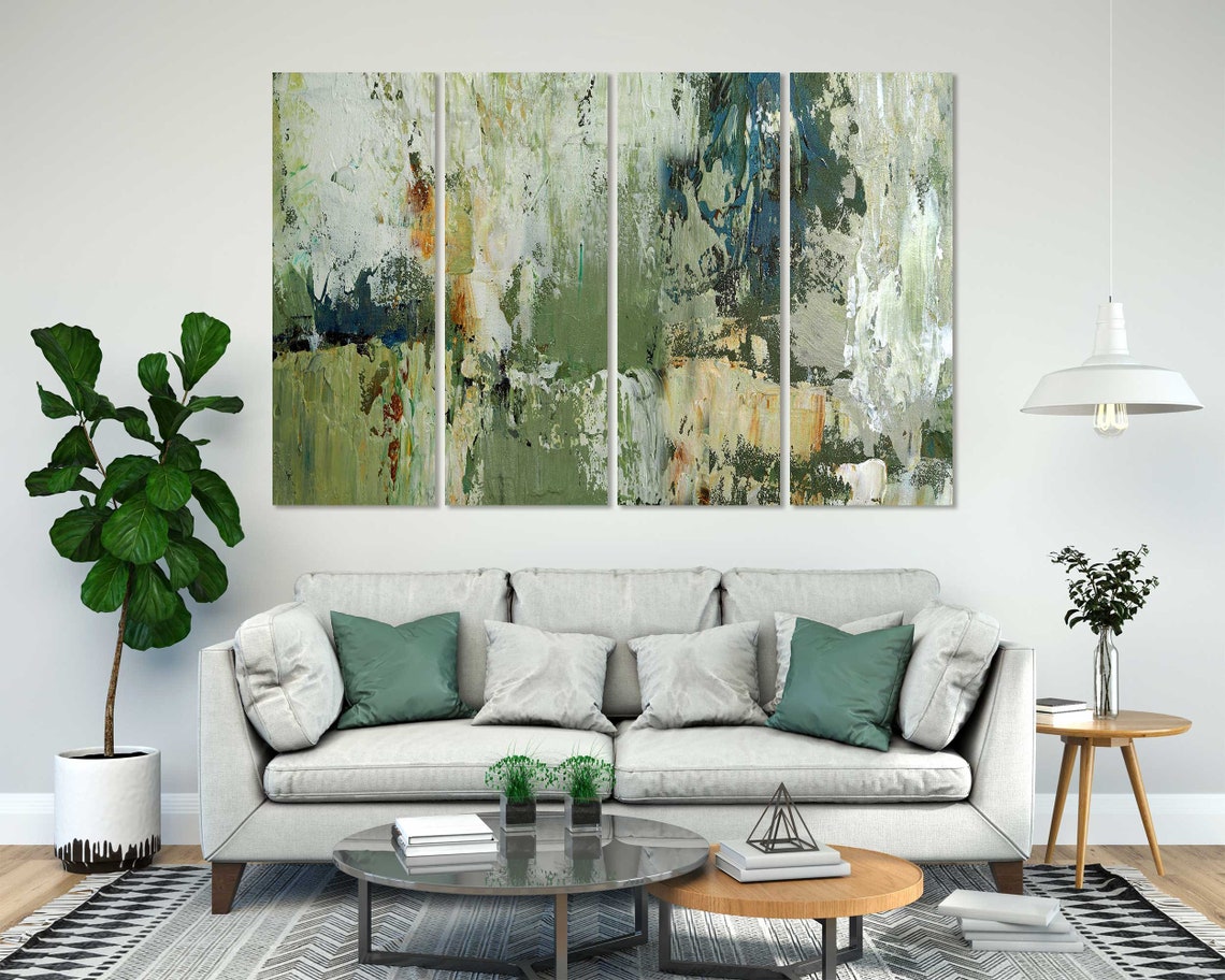 Modern Abstract Acrylic Painting In Green Tones Textured Art Print - Image 6