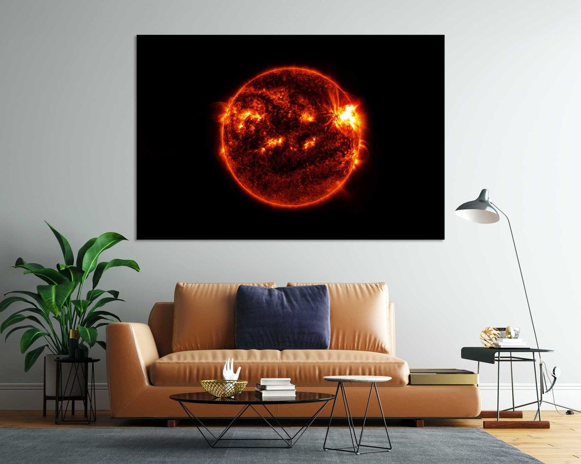 Fiery Sun Close Up Burning Orange Surface in Outer Space Art Print