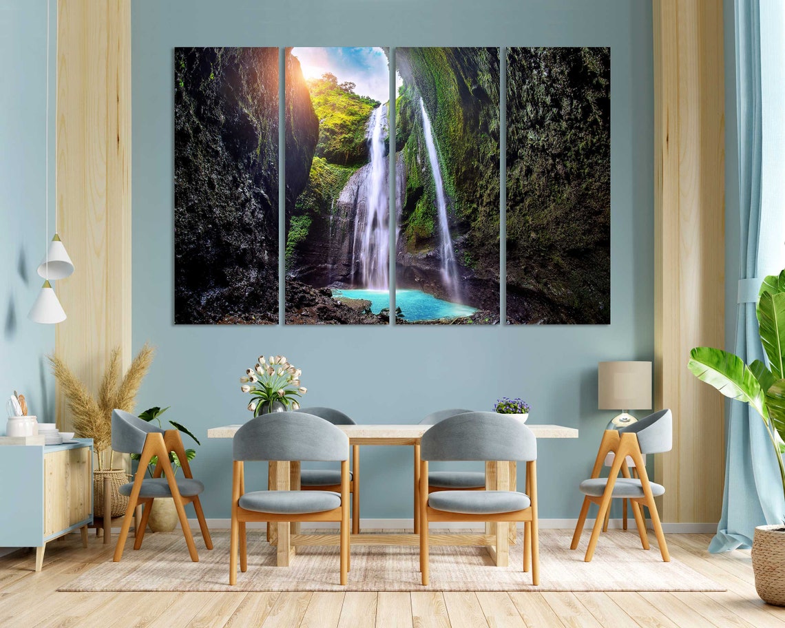 Indonesia Tall Waterfall in Mossy Green Canyon Jungle Pool View Poster - Image 3