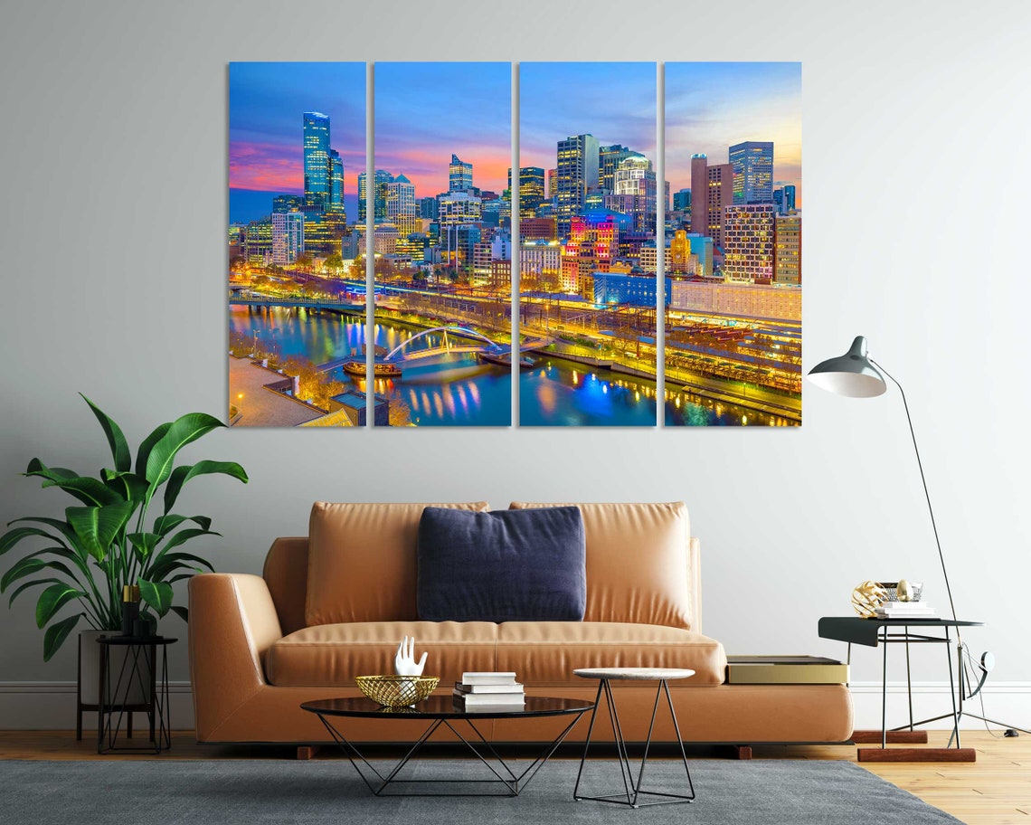 Melbourne Australia Skyline Twilight Yarra River City Lights Poster