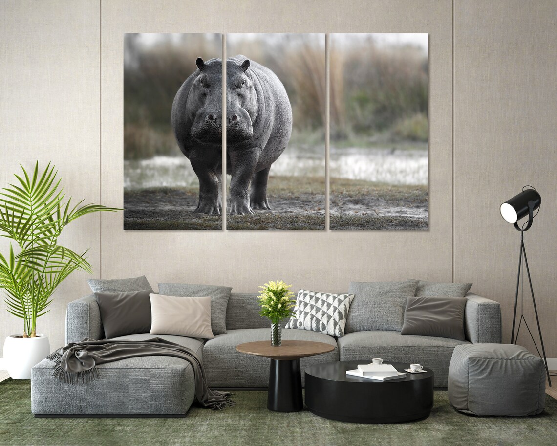 Hippopotamus African Safari Animal Wildlife Portrait Gray Hippo Wall Poster - Image 8