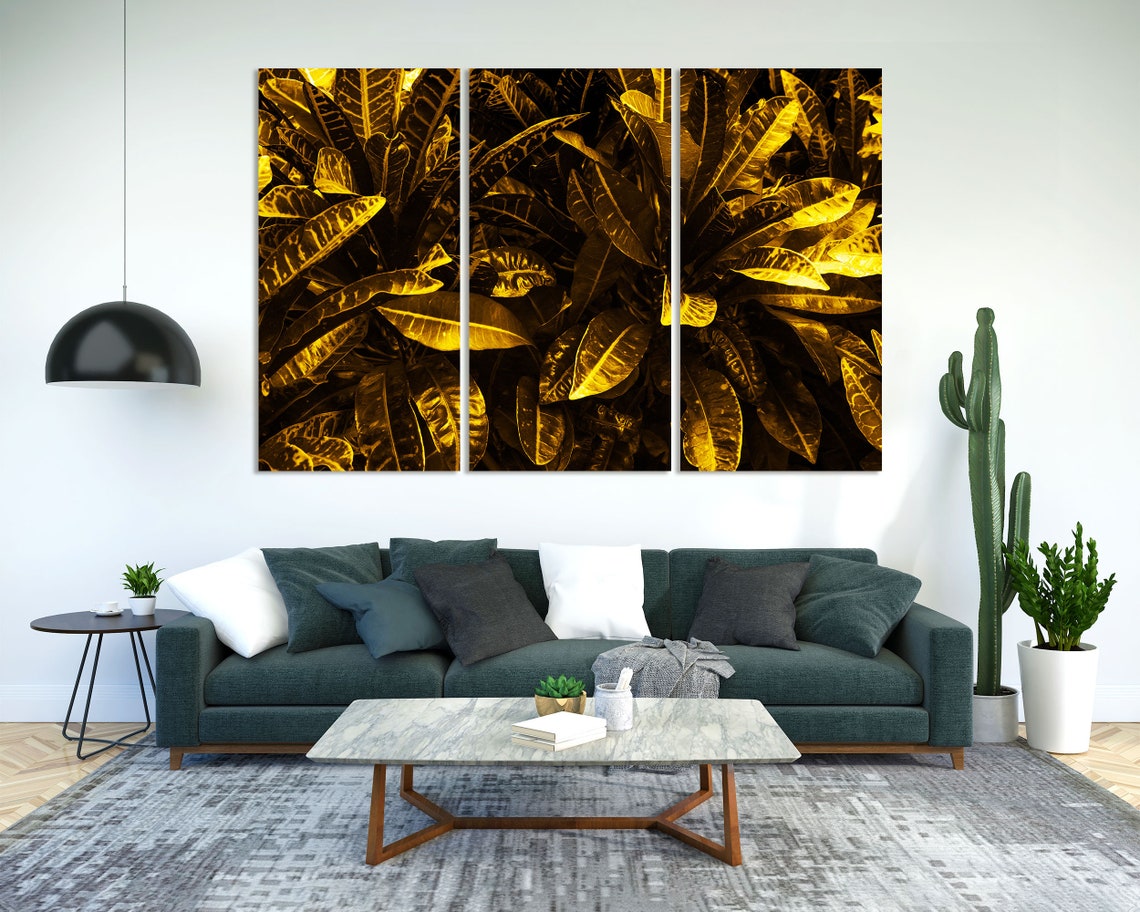 Golden Yellow Tropical Tree Leaves Closeup Botanical Wall Art - Image 2