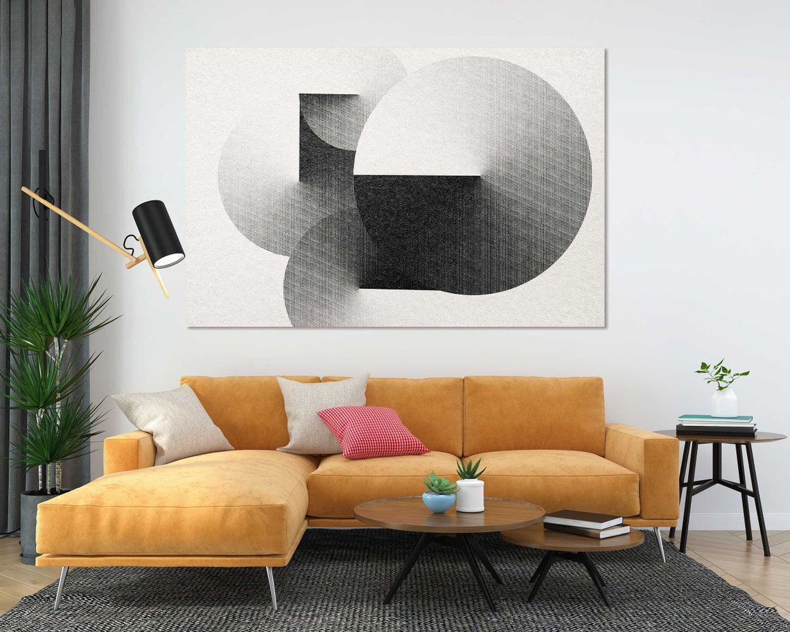 Black And White Geometric Circles Engraving Triptych Abstract Wall Art - Image 5