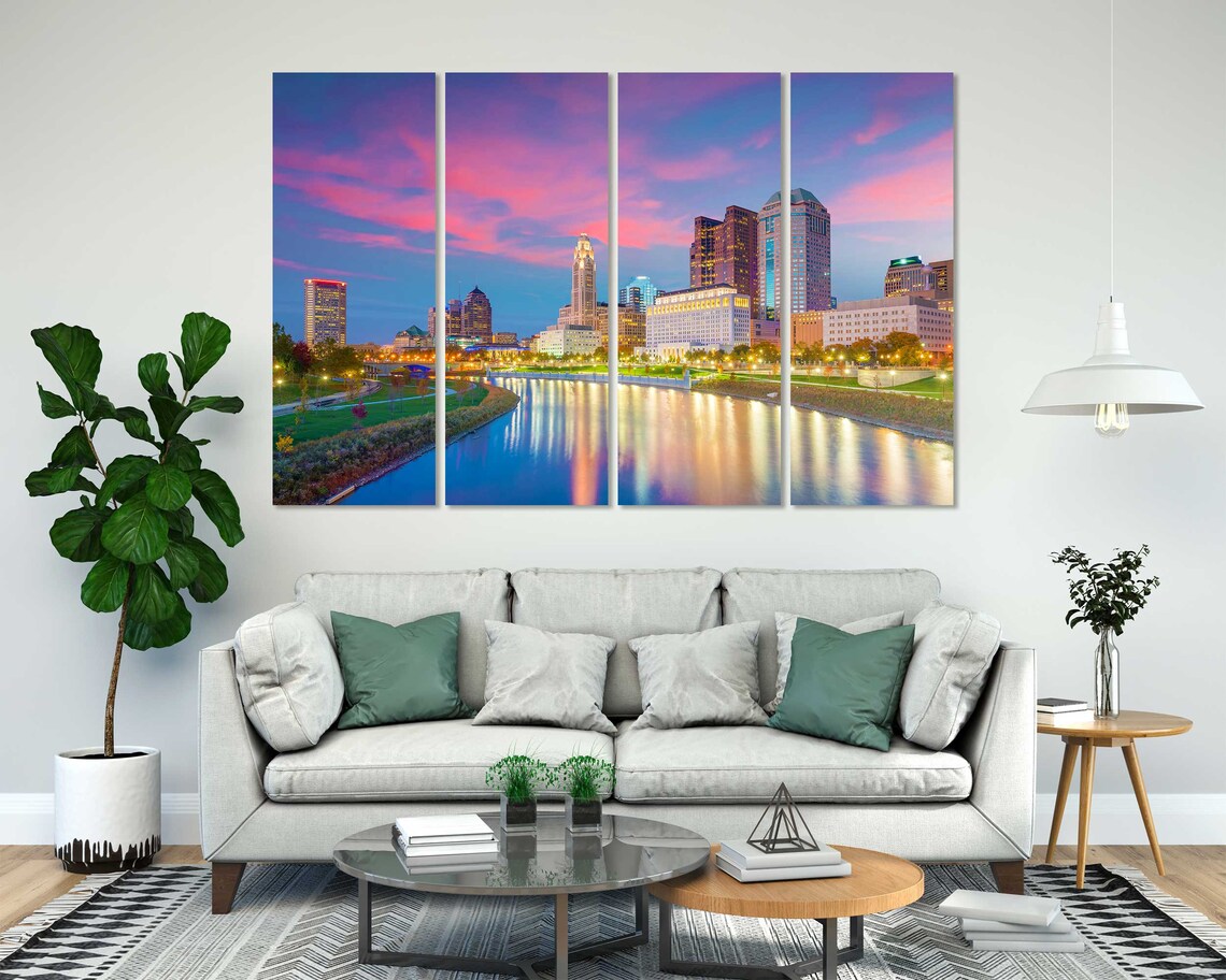 Cleveland Ohio Downtown Skyline Sunset River Reflections Travel Poster - Image 7