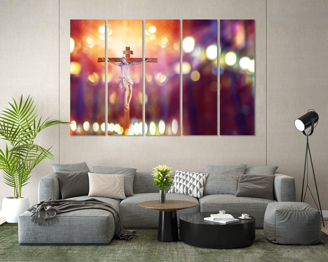 Jesus On The Cross In Church Large Decor For Wall Christian Art Decor For Home Church Wall Decor Religion Art For Gifts Cross Print Art - Image 3