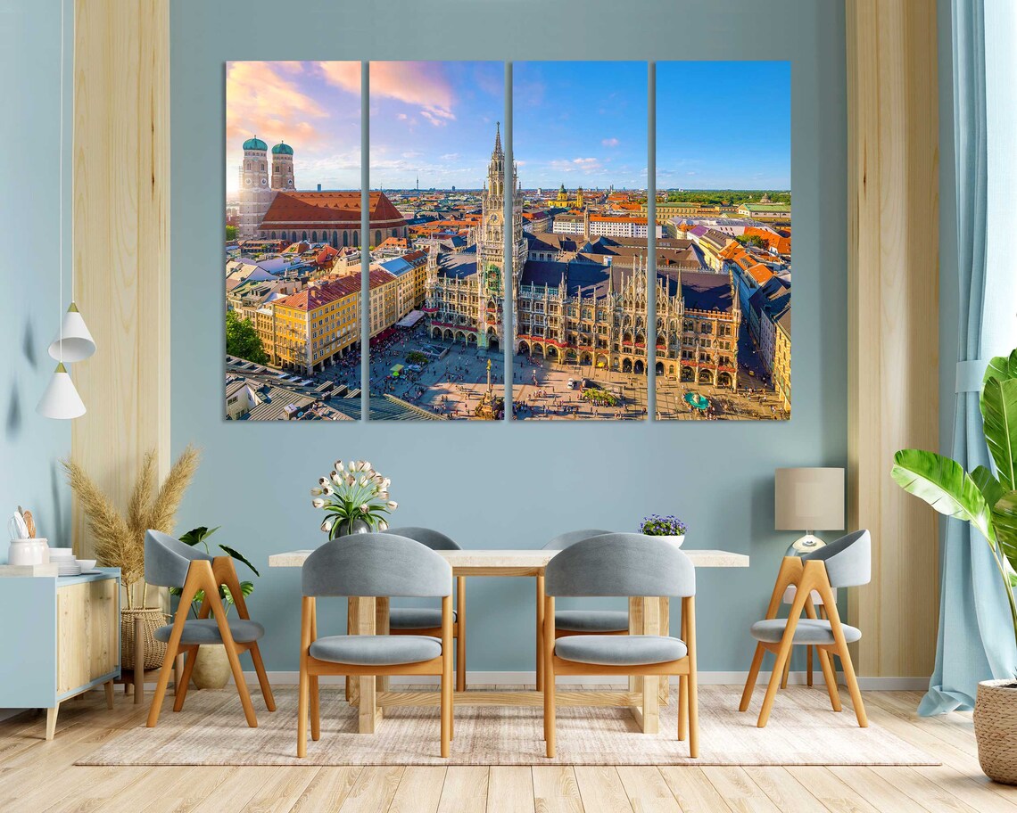 Munich Germany Marienplatz Town Hall Aerial Skyline Travel Poster - Image 3