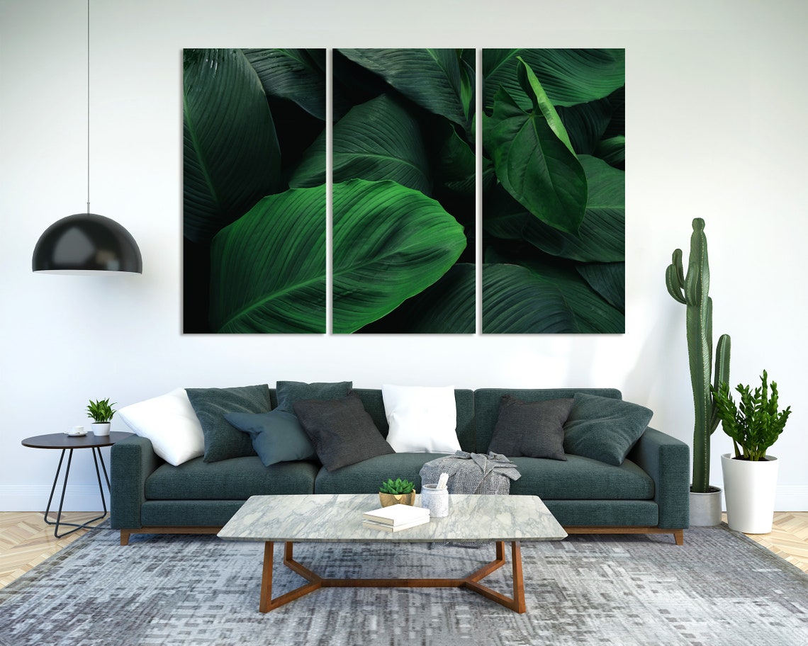 Lush Green Tropical Leaves Close Up Vibrant Botanical Art Poster