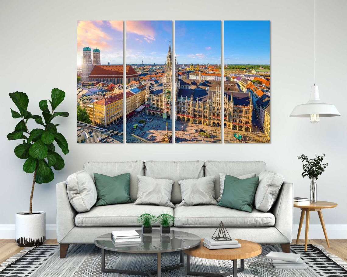Munich Germany Marienplatz Town Hall Aerial Skyline Travel Poster - Image 7