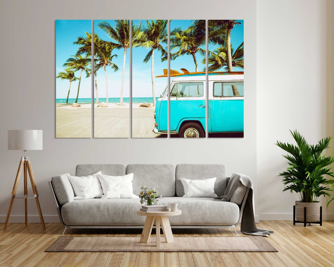 Vintage VW Camper Van Beach Palm Trees Surfboard Retro Trip Poster - Image 6