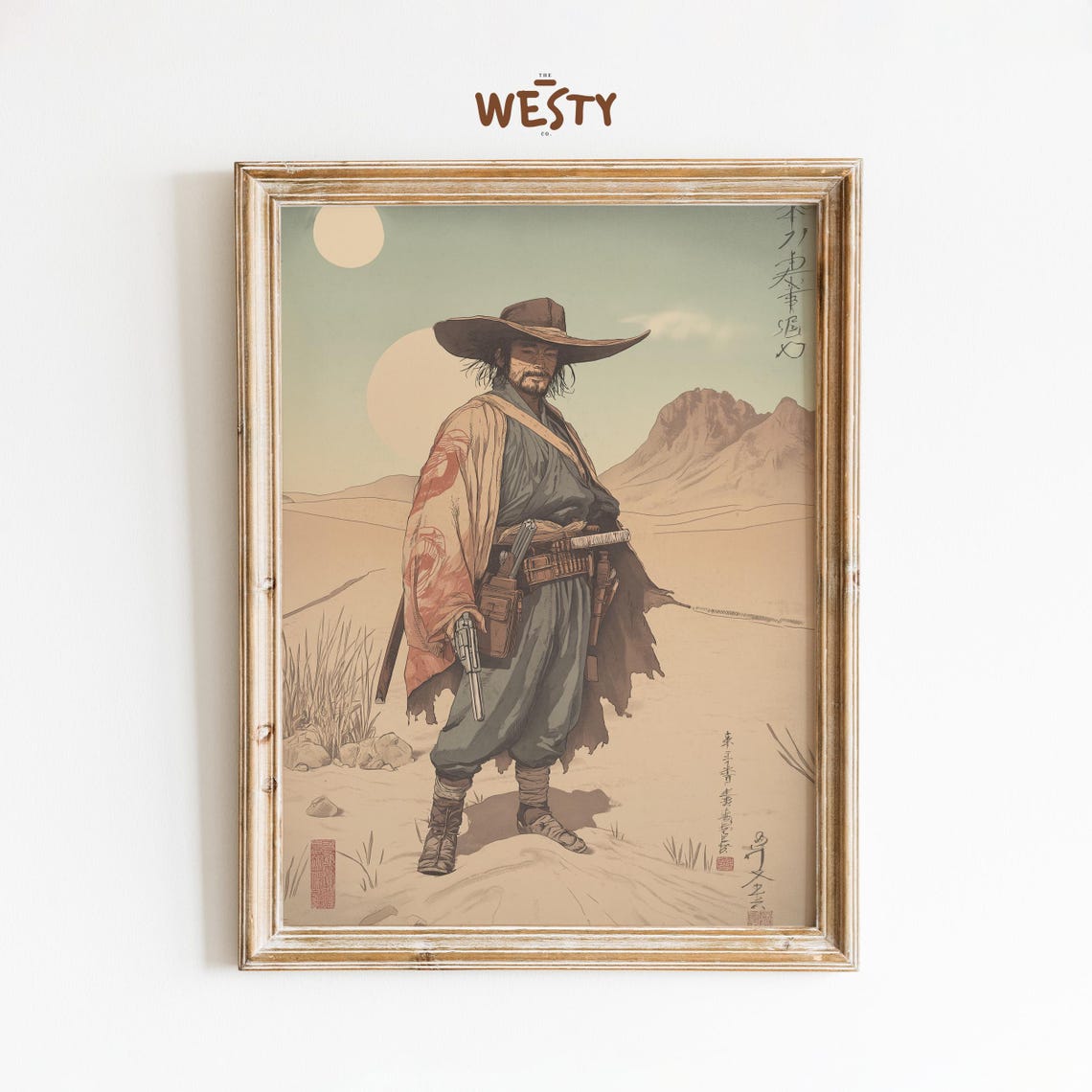 Samurai Gunslinger Retro Japanese Cowboy Desert Katana Art Poster