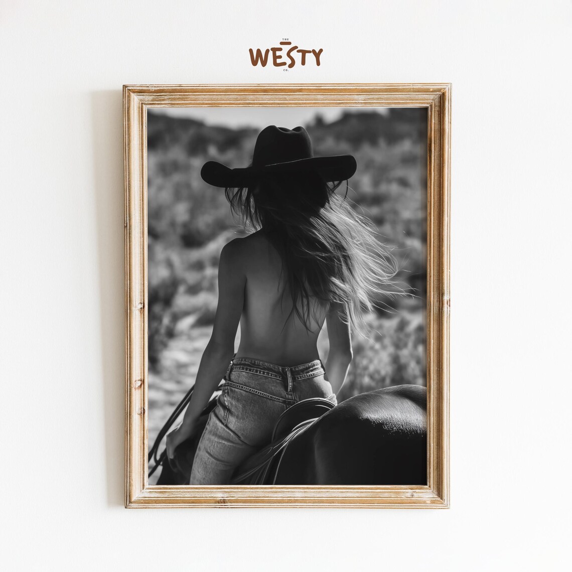 Cowgirl On Horseback Black And White Western Photography Poster