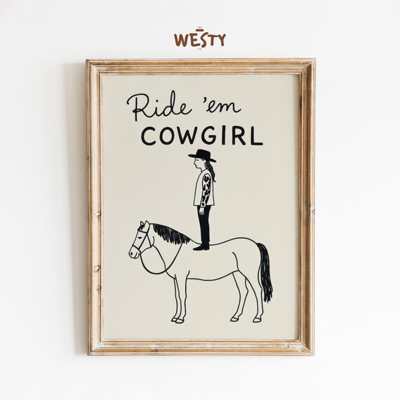 Ride Em Cowgirl Quote Western Horse Line Art Minimalist Poster