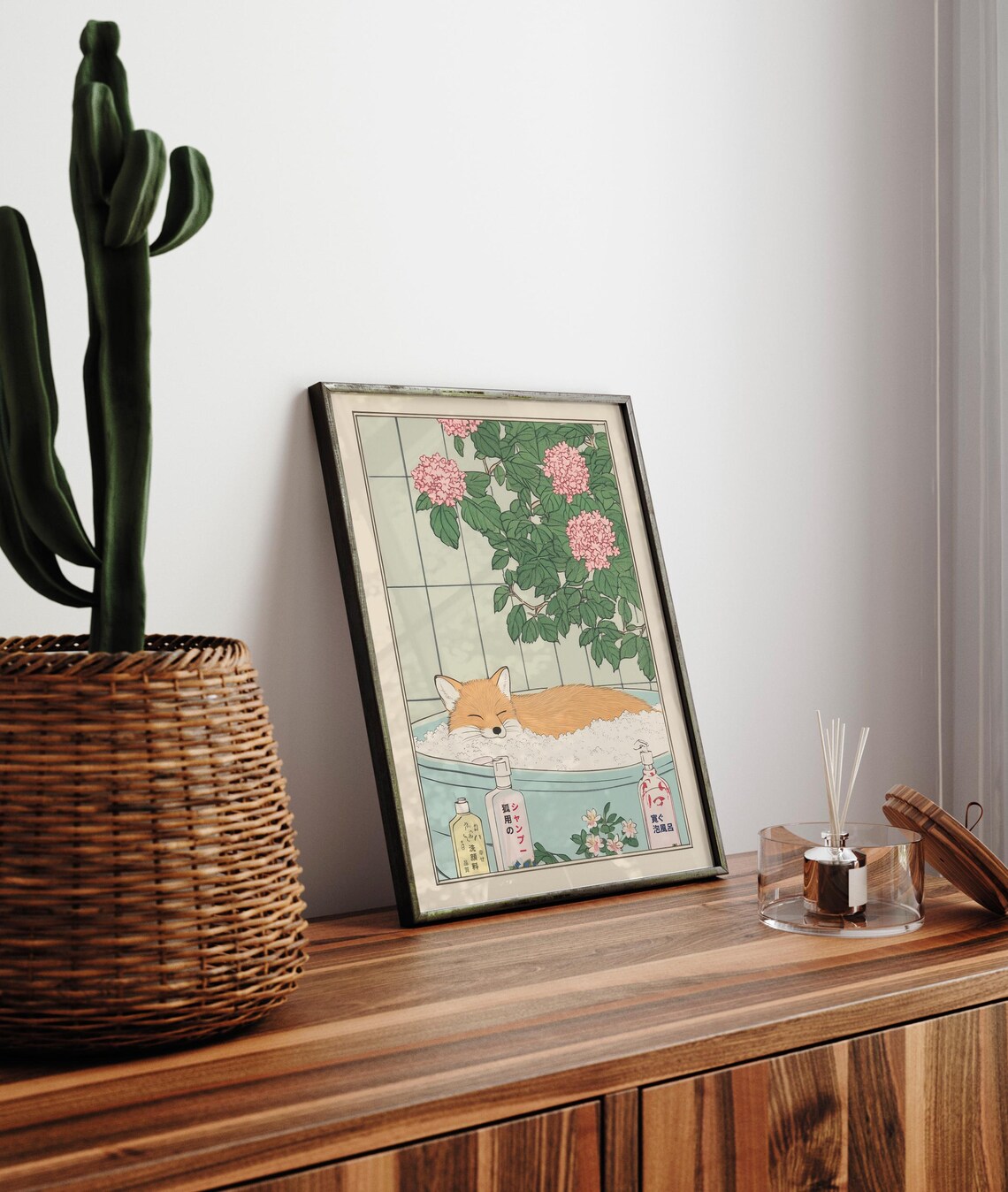 Fox in Bathtub Japanese Aesthetic Art Print