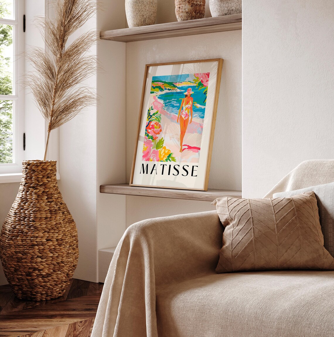 Matisse Style Woman on the Beach Floral Swimsuit Summer Art Poster - Image 2