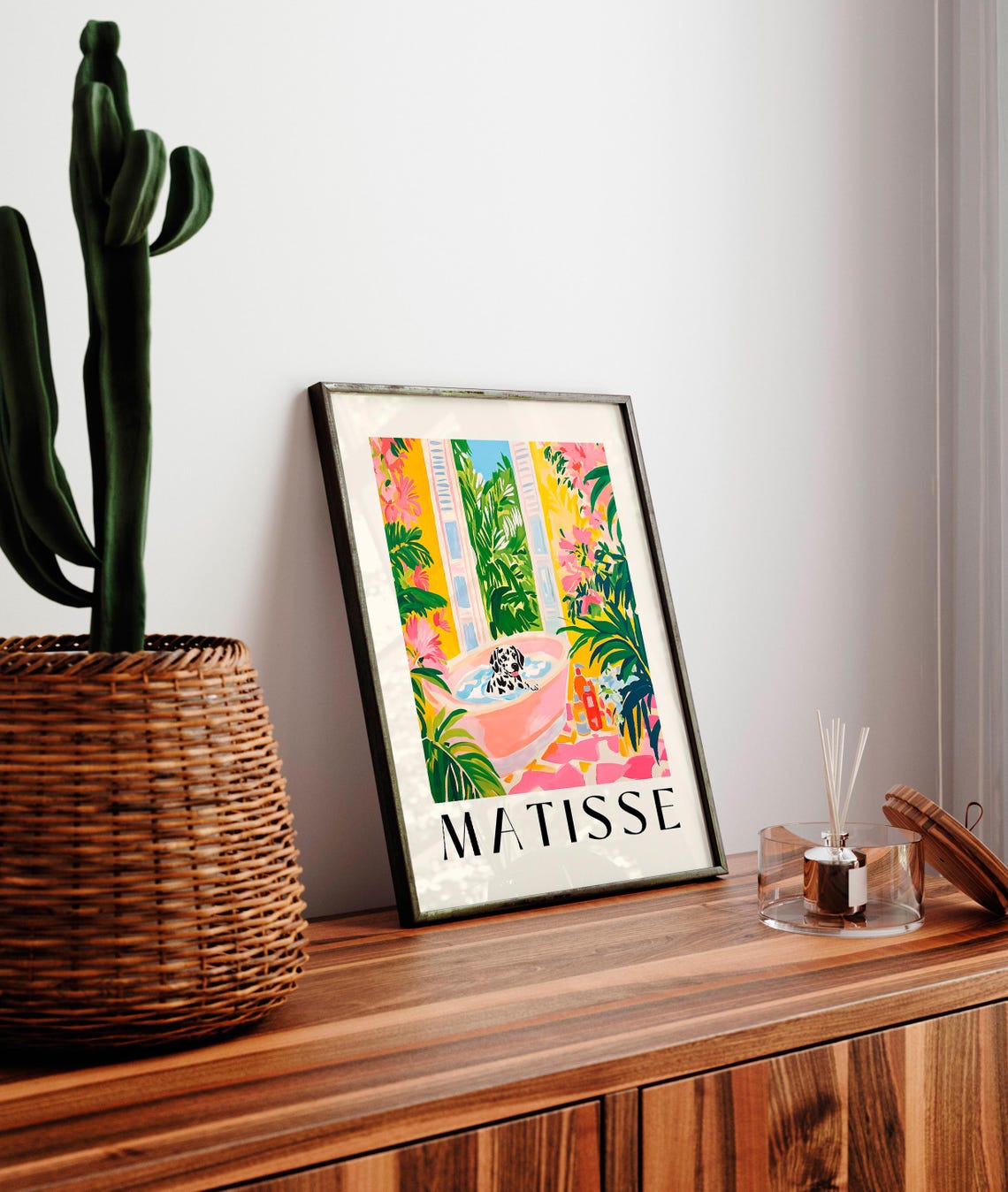 Matisse Style Dalmatian Puppy Bubble Bath Pink Tropical Poster - Image 4