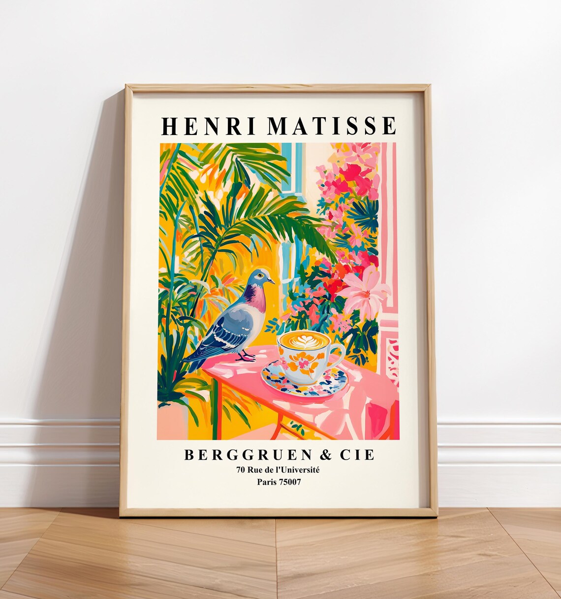 Pigeon Drinking Coffee, Matisse Style Art Print
