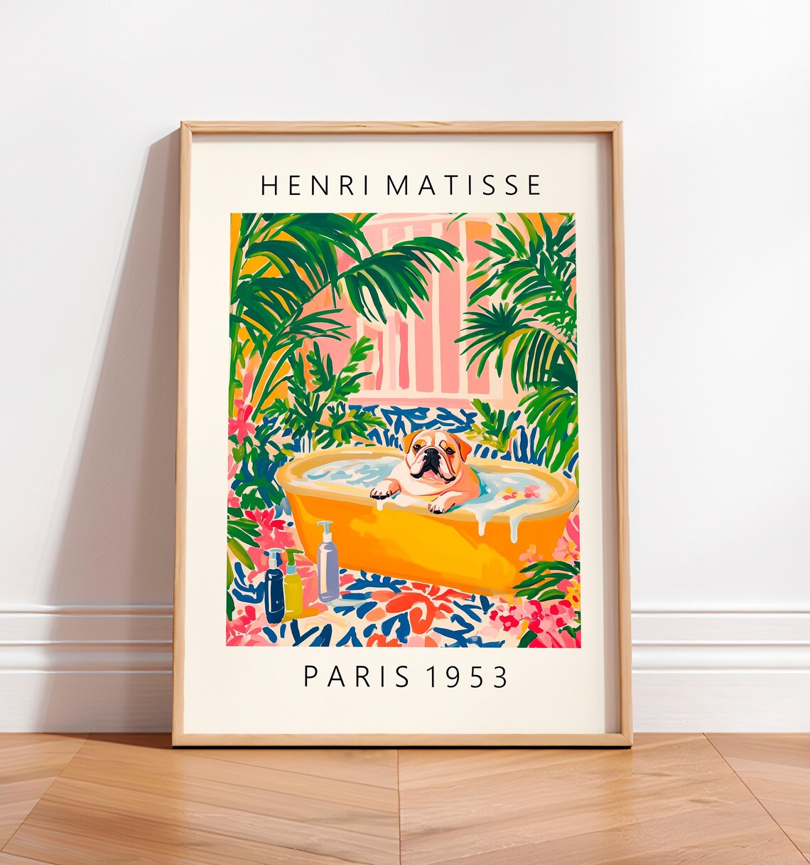 English Bulldog Matisse Style Floral Art Print