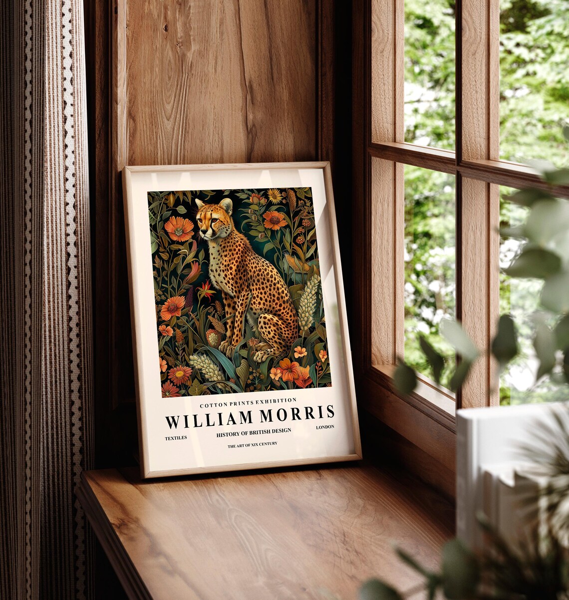Cheetah Print William Morris Dark Botanical Poster - Image 4