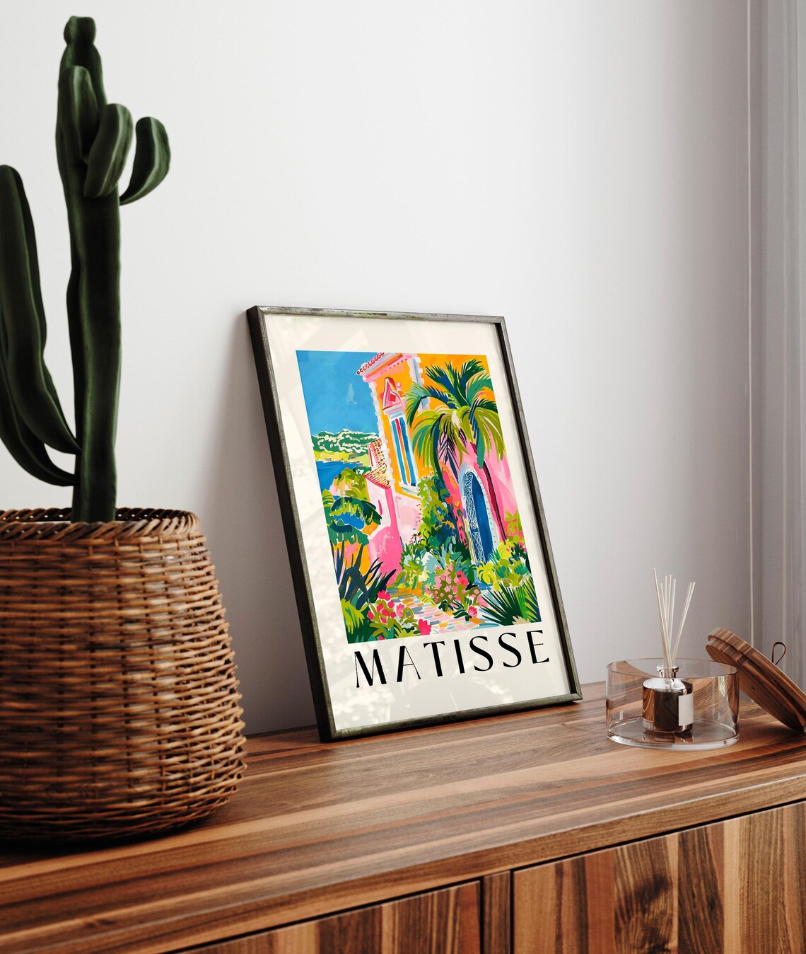 Matisse Style Pink Tropical Coastal Villa Palm Sea View Poster - Image 4