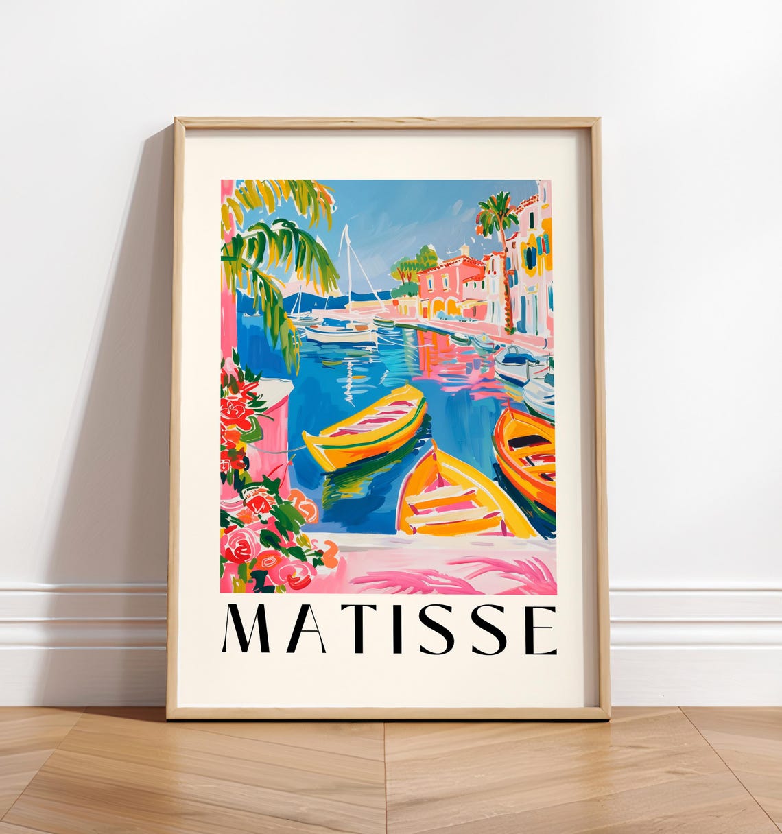 Matisse Style Colorful Harbor with Yellow Boats Waterfront Art Poster