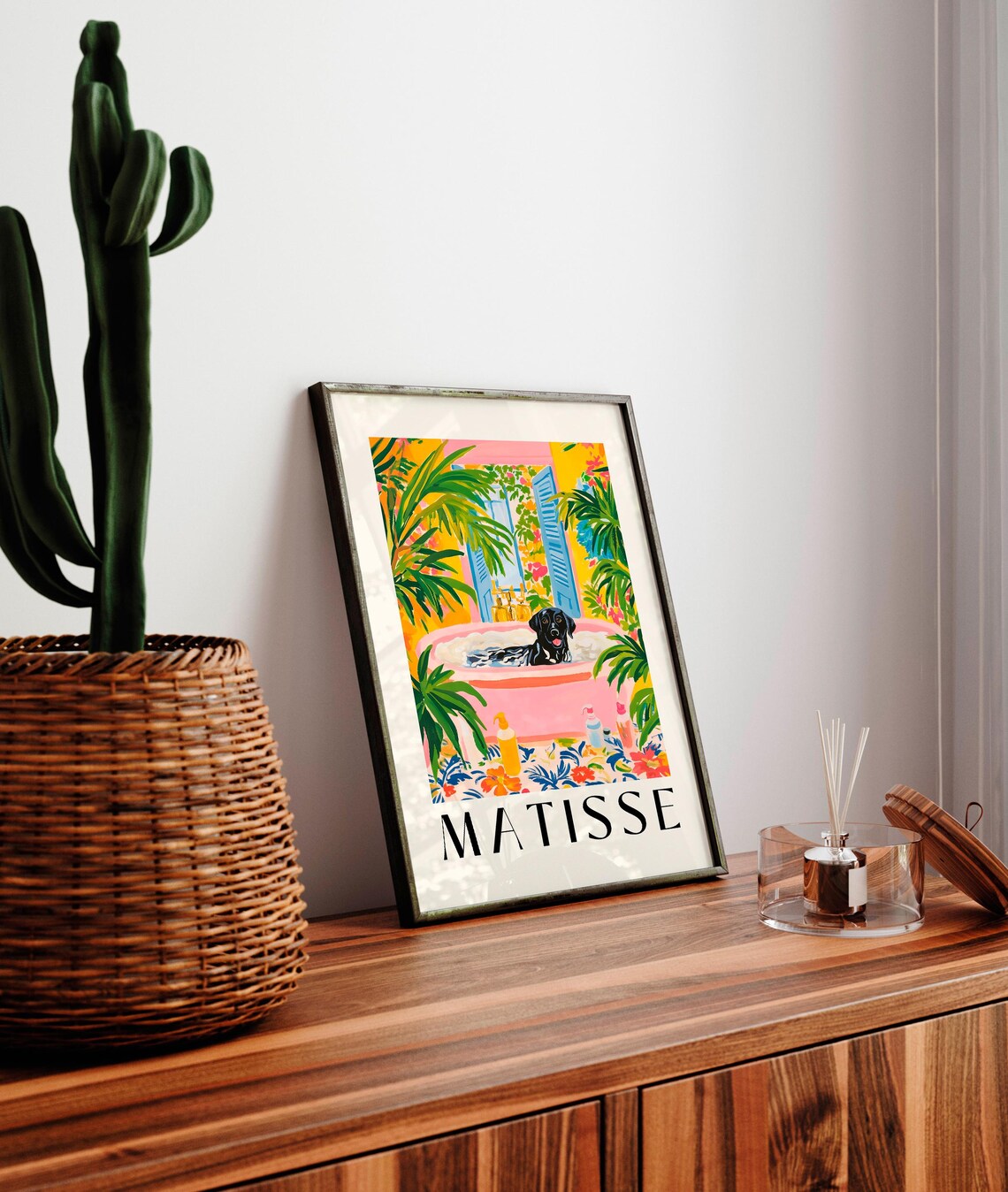 Black Labrador in Bathtub Matisse-Inspired Bathroom Art Print - Image 4