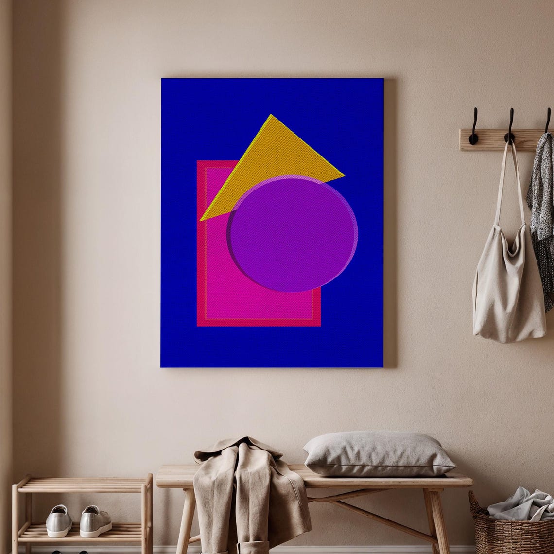 Bold Geometric Abstract Shapes Blue Yellow Purple Modern Wall Art
