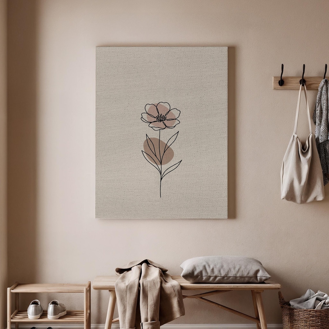 Minimalist Single Flower Line Art Elegant Botanical Sketch Neutral Art Poster
