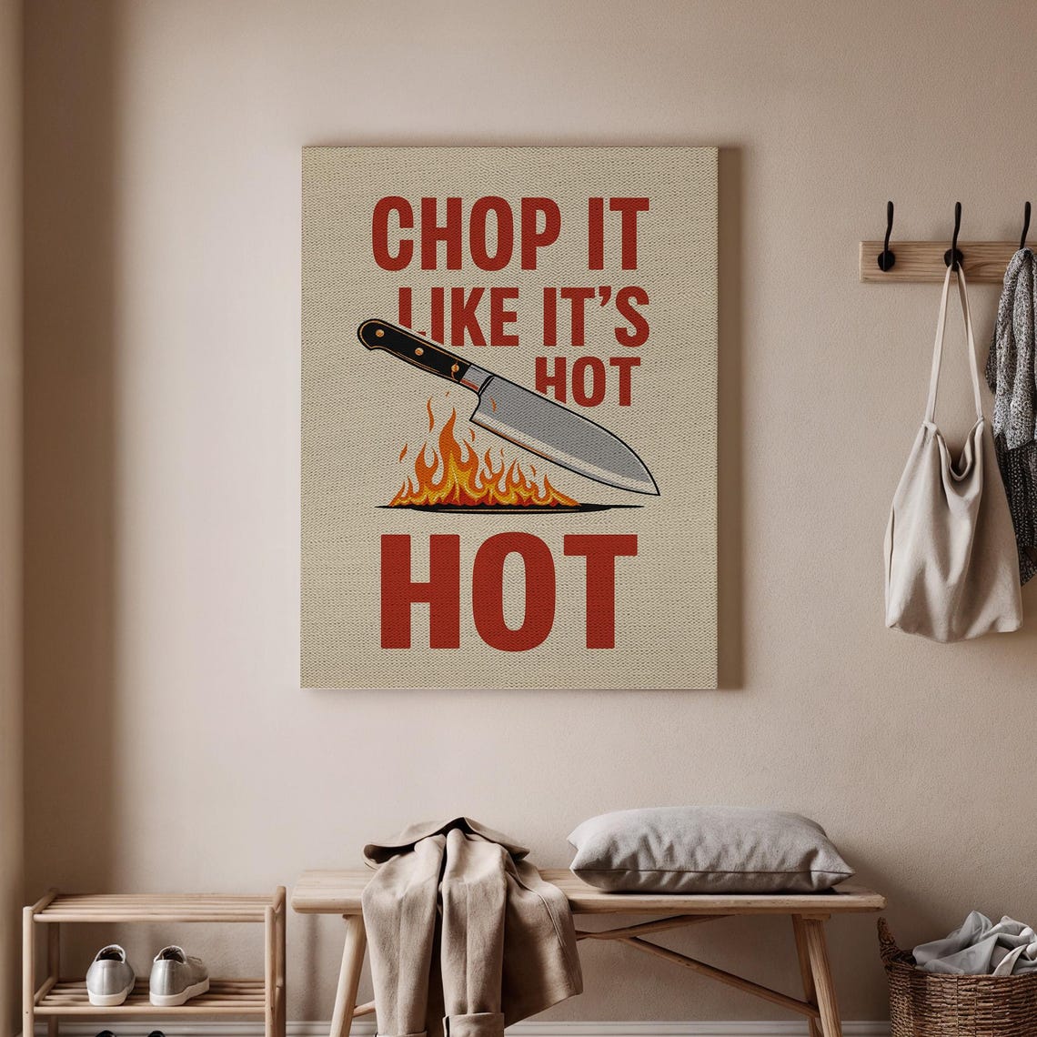 Chop It Like Its Hot Funny Kitchen Quote Chef Knife Flames Poster