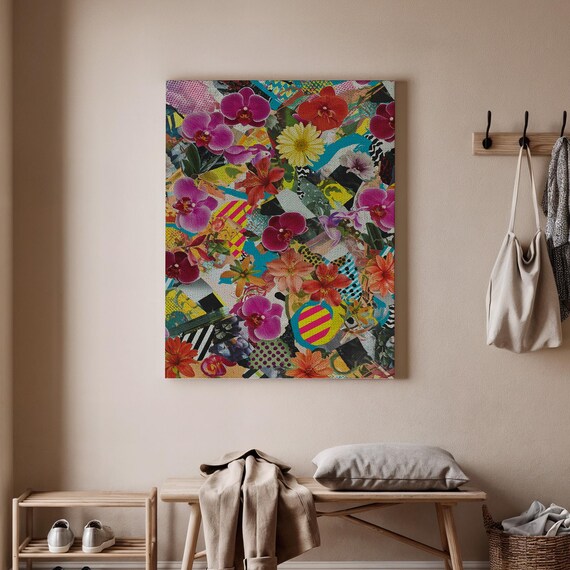 Tropical Floral Collage Pop Art Bold Modern Orchid Wall Poster