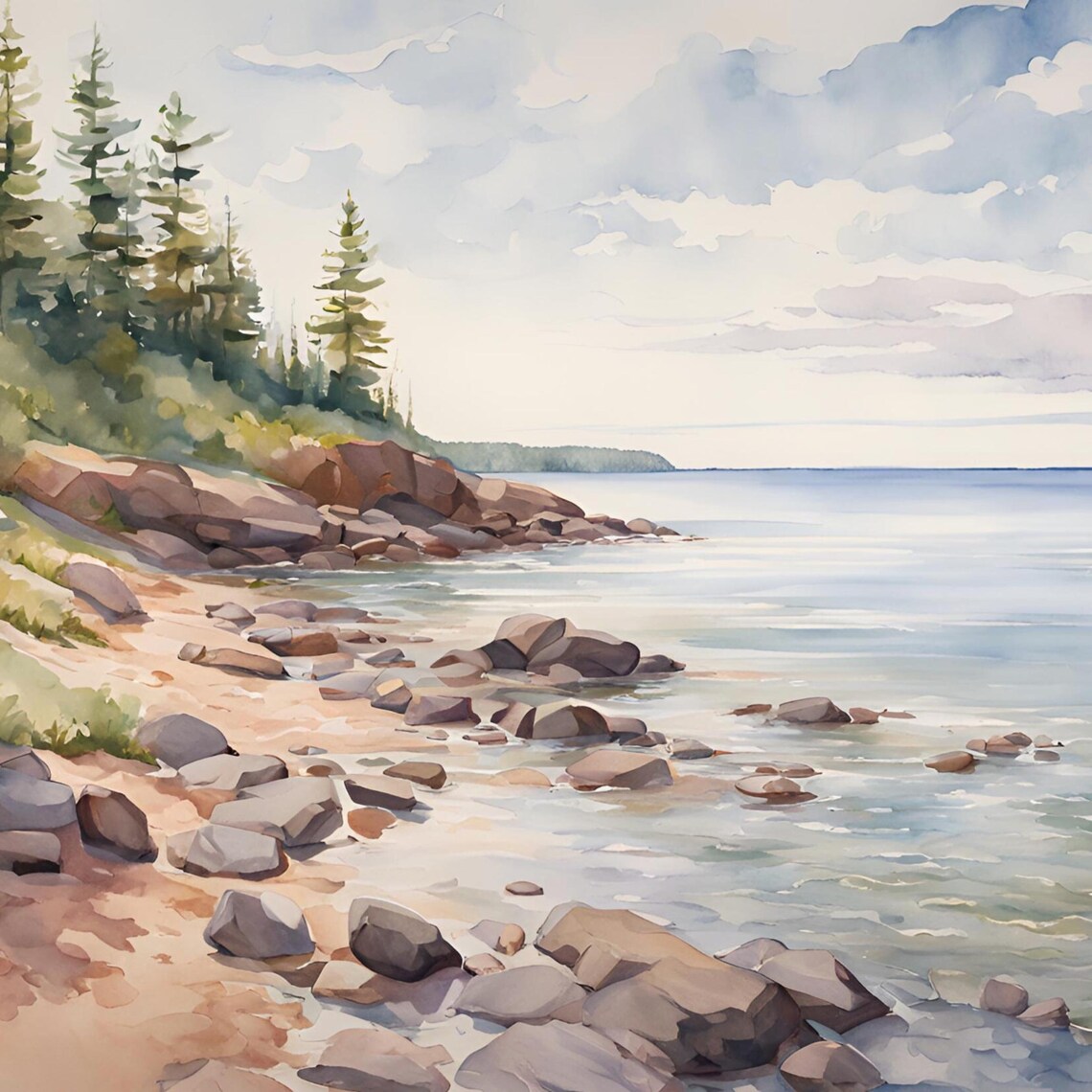 Lake Superior Shoreline Watercolor Art Print