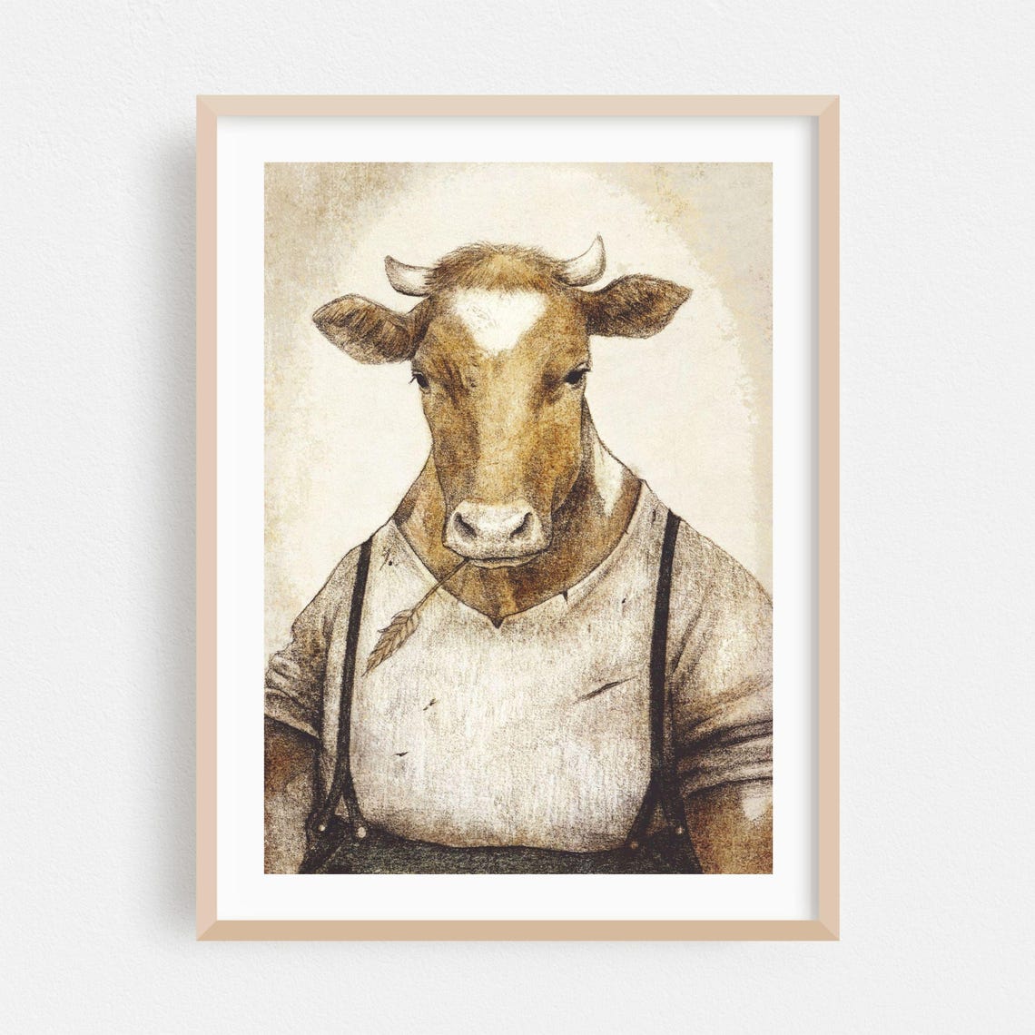 Whimsical Cow Farmer Rustic Vintage Farmhouse Kitchen Art Poster