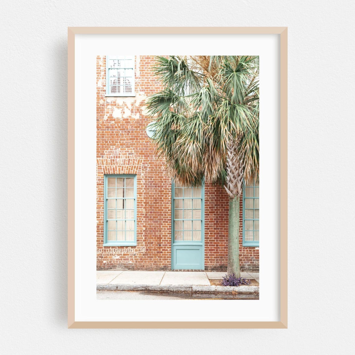 Historic Brick Building Palm Tree Coastal Street Photo Wall Art