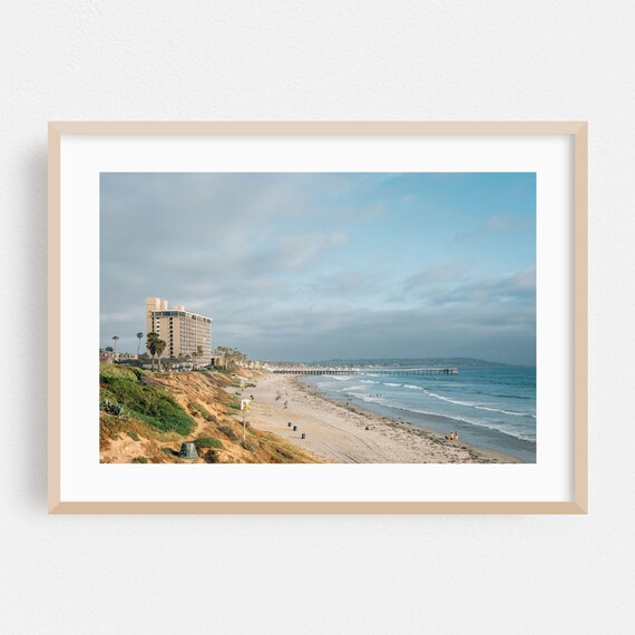 San Diego Beachfront Hotel Pier and Sandy Shoreline Scene Poster
