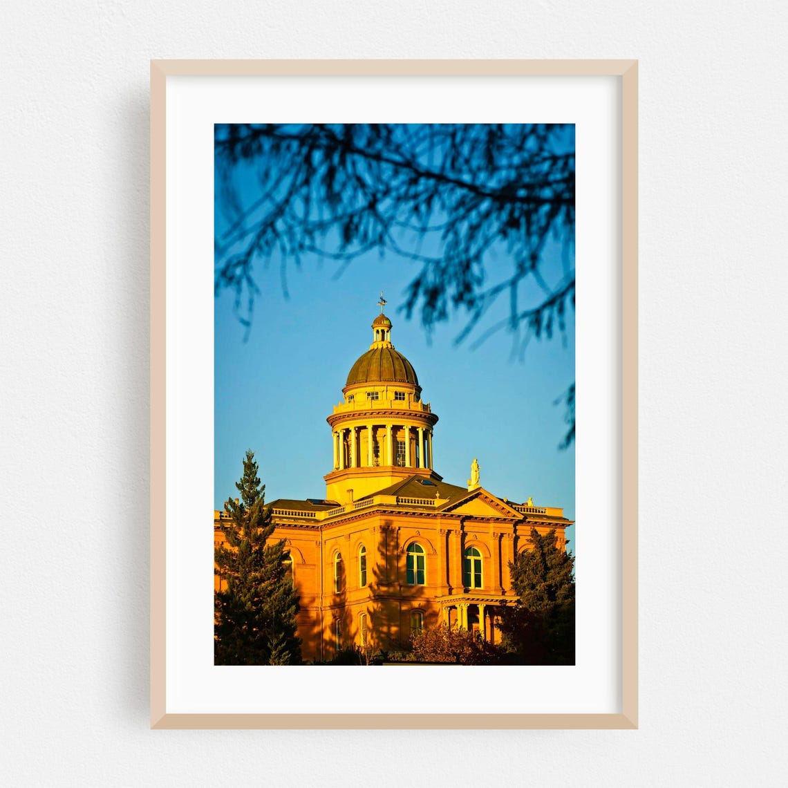 Sunlit Church Dome Golden Hour Architecture Photography Poster