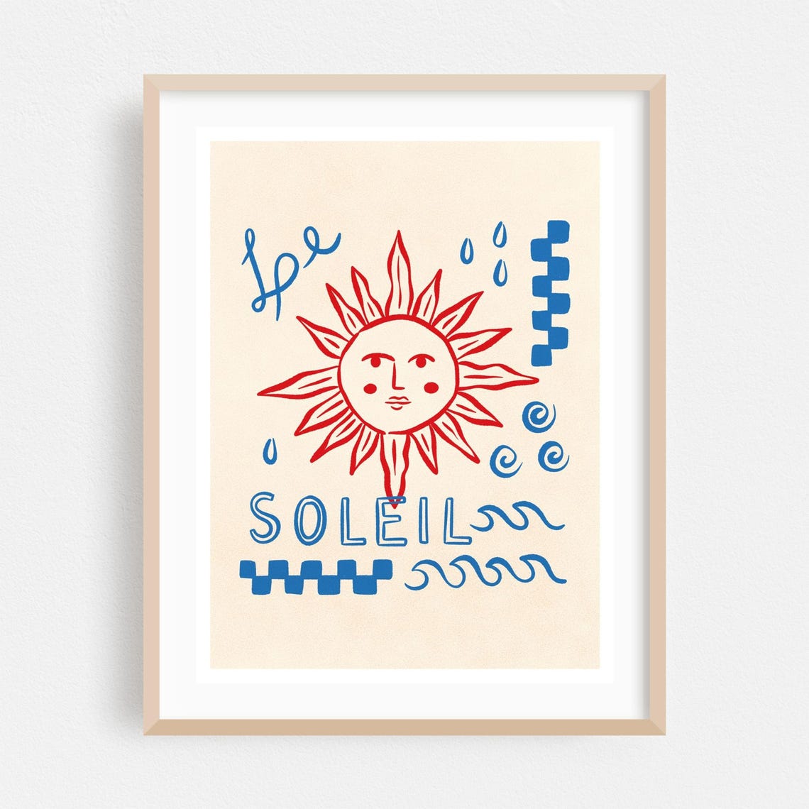 Illustration Print Abstract Wall Art Typography Framed Summer Home Decor Modern Poster Whimsical Fine Line Drawing