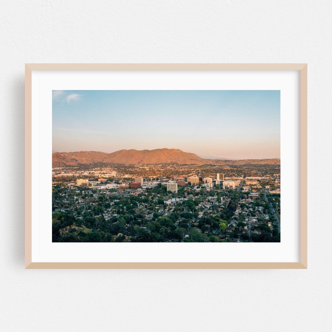 City Skyline At Golden Hour With Mountain Backdrop Sunset Poster