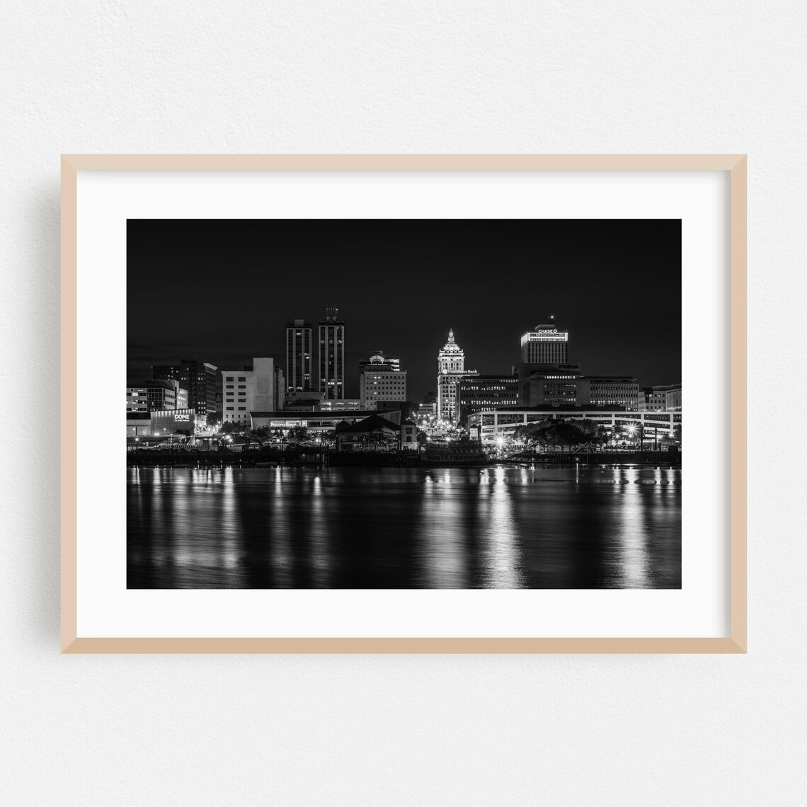 Peoria Illinois Skyline at Night Black and White City Photography Poster