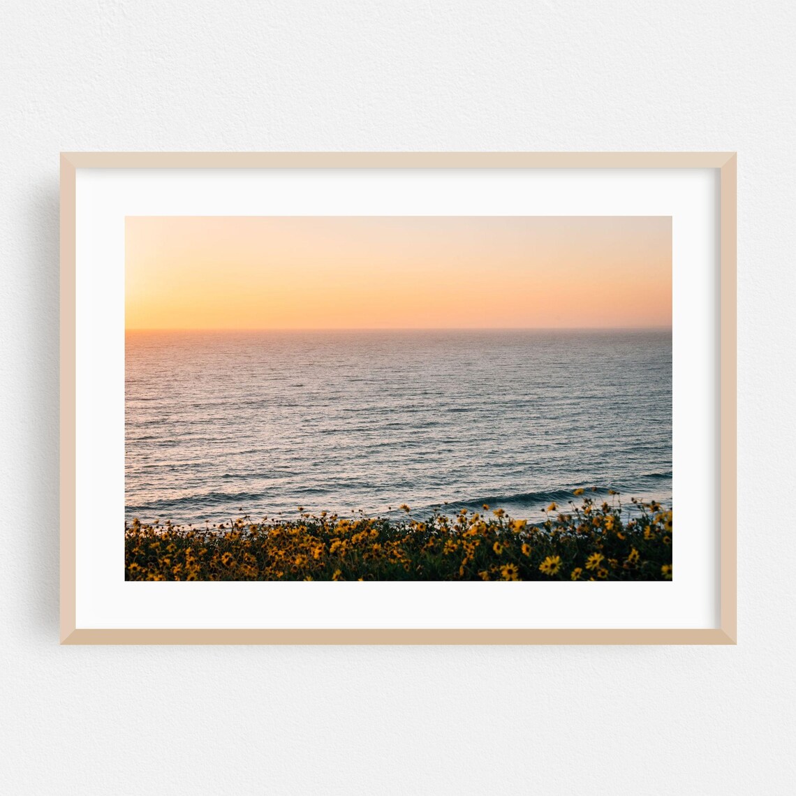 Dana Point Sunset Ocean Wildflowers Scenic Photography Poster